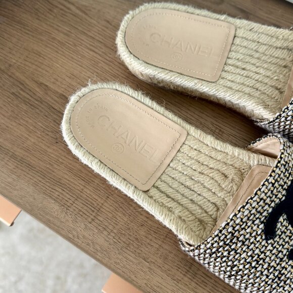 Chanel Women's CC Espadrille Slide Sandals Tweed - Picture 5 of 11